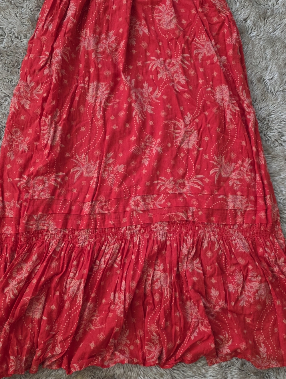 Free People Golden Hour Maxi Dress Red Motif Floral Half Sleeve V-neck Women's - Picture 3 of 14